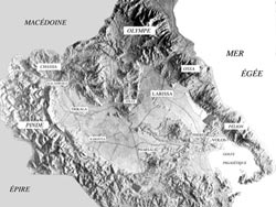 carte en relief de la Thessalie 
