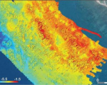Carte bathymétrique des fonds marins au sud de Pyrgi, campagne HISOPE.  © CNES/Airbus, European Space Imaging, Maxar Technologies, Données cartographiques, 2023